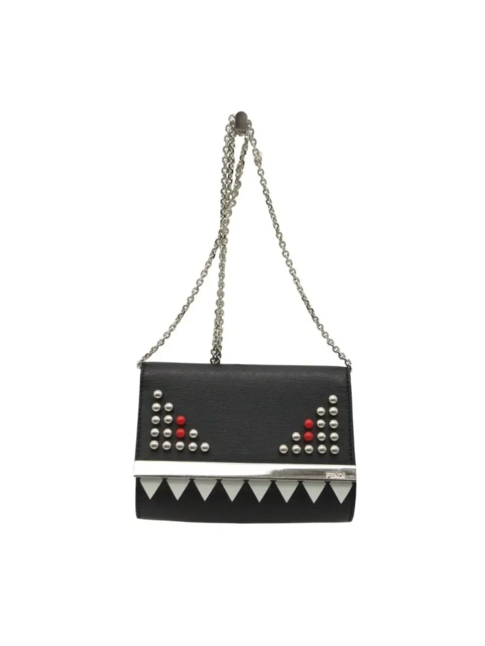 Fendi Shoulder Bag Vitello Elite Leather Monster Star Clutch Chain Black